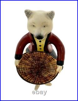 Fox Holds Dish Figurine Small Animal Butler with Tray Ceramic Whimsical Decor