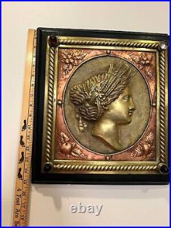 French Relief Ceres Hand Crafted On Cooper Brass antique sculpture plaque
