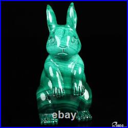 Gemstone 4.1 Malachite Hand Carved Crystal Rabbit Sculpture, Crystal Healing