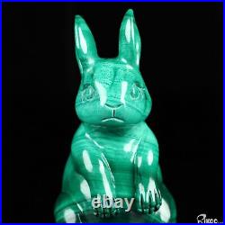 Gemstone 4.1 Malachite Hand Carved Crystal Rabbit Sculpture, Crystal Healing