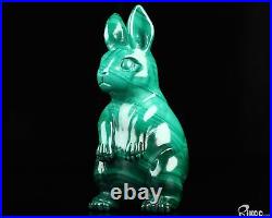 Gemstone 4.1 Malachite Hand Carved Crystal Rabbit Sculpture, Crystal Healing