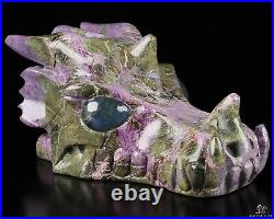 Gemstone 5.0 Stichtite and Serpentine Crystal Dragon Skull with Labradorite Eye
