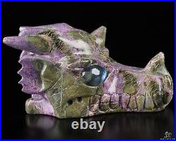 Gemstone 5.0 Stichtite and Serpentine Crystal Dragon Skull with Labradorite Eye