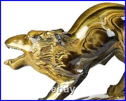 Gemstone 5.1 Blue & Gold Tiger's Eye Hand Carved Wolf Sculpture, Healing