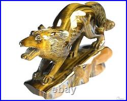 Gemstone 5.1 Blue & Gold Tiger's Eye Hand Carved Wolf Sculpture, Healing