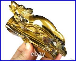 Gemstone 5.1 Blue & Gold Tiger's Eye Hand Carved Wolf Sculpture, Healing