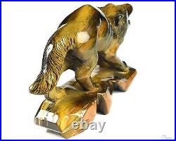 Gemstone 5.1 Blue & Gold Tiger's Eye Hand Carved Wolf Sculpture, Healing