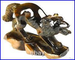 Gemstone 5.1 Blue & Gold Tiger's Eye Hand Carved Wolf Sculpture, Healing