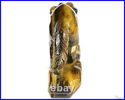 Gemstone 5.1 Blue & Gold Tiger's Eye Hand Carved Wolf Sculpture, Healing