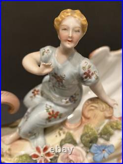 German Bisque Capodimonte Swan Sleigh Porcelain Cornucopia Centerpiece Vintage