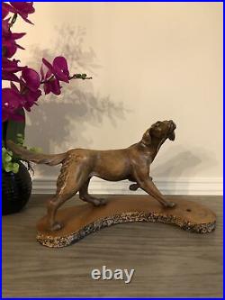 German Handmade Hunting Dog Figurine Wood Detailed Running on Stand 16 x 8
