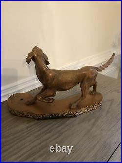 German Handmade Hunting Dog Figurine Wood Detailed Running on Stand 16 x 8
