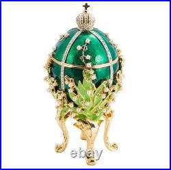 Green Faberge Egg Replica Lily of the Valley Jewelry Box Easter Decor