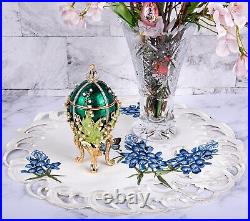 Green Faberge Egg Replica Lily of the Valley Jewelry Box Easter Decor