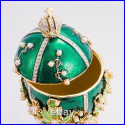 Green Faberge Egg Replica Lily of the Valley Jewelry Box Easter Decor