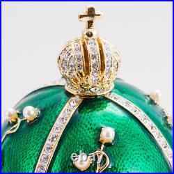 Green Faberge Egg Replica Lily of the Valley Jewelry Box Easter Decor