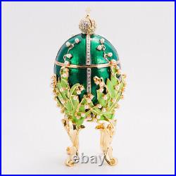 Green Faberge Egg Replica Lily of the Valley Jewelry Box Easter Decor