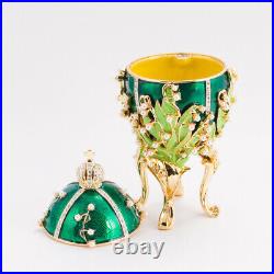 Green Faberge Egg Replica Lily of the Valley Jewelry Box Easter Decor