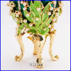 Green Faberge Egg Replica Lily of the Valley Jewelry Box Easter Decor