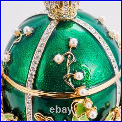 Green Faberge Egg Replica Lily of the Valley Jewelry Box Easter Decor