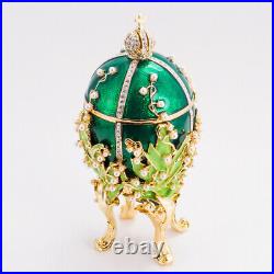 Green Faberge Egg Replica Lily of the Valley Jewelry Box Easter Decor