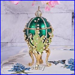 Green Faberge Egg Replica Lily of the Valley Jewelry Box Easter Decor