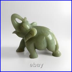 Green Jade Elephant Figurine 1485 Grams Trunk Up
