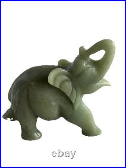 Green Jade Elephant Figurine 1485 Grams Trunk Up