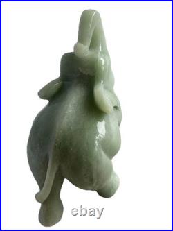 Green Jade Elephant Figurine 1485 Grams Trunk Up