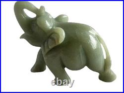 Green Jade Elephant Figurine 1485 Grams Trunk Up