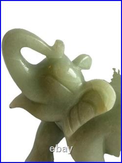 Green Jade Elephant Figurine 1485 Grams Trunk Up
