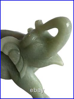 Green Jade Elephant Figurine 1485 Grams Trunk Up