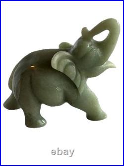 Green Jade Elephant Figurine 1485 Grams Trunk Up
