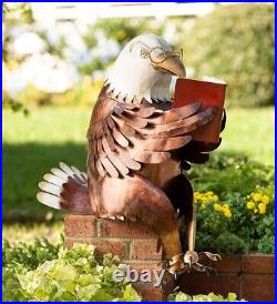 Handcrafted Metal Reading Bald Eagle