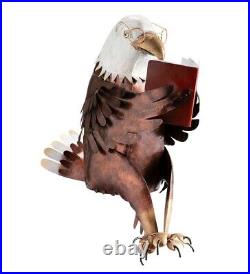 Handcrafted Metal Reading Bald Eagle