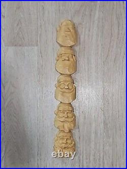 Harold H. L. Enlow Resin Wood Carvings Santa Claus StudyStick 1991, Vintage Rare