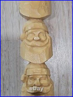 Harold H. L. Enlow Resin Wood Carvings Santa Claus StudyStick 1991, Vintage Rare