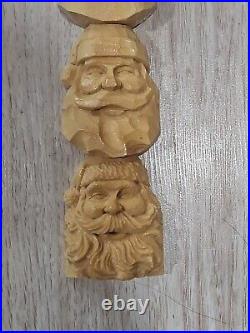 Harold H. L. Enlow Resin Wood Carvings Santa Claus StudyStick 1991, Vintage Rare