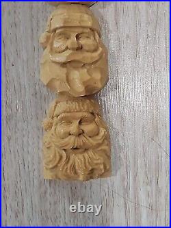 Harold H. L. Enlow Resin Wood Carvings Santa Claus StudyStick 1991, Vintage Rare