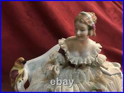 Heinz Schaubach Unterweissbach Dresden Lace Figurine Lady With Parrot