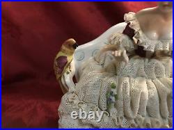 Heinz Schaubach Unterweissbach Dresden Lace Figurine Lady With Parrot