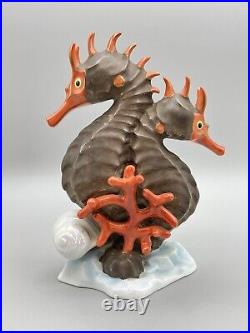 Herend Hungary Porcelain Seahorse Pair Sculpture Figurine Nautical Fish Decor