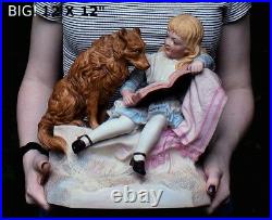 Heubach Era Victorian Piano Baby Girl Reading to Dog Collie Lab Bisque figurine