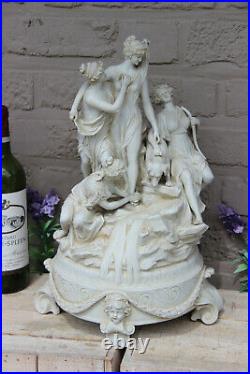 Huge Top antique german Sax porcelain bisque Group marked dog figurine statue