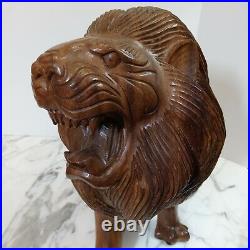 Huge Vintage Solid Well Done Wood Lion Sculpture Carving
