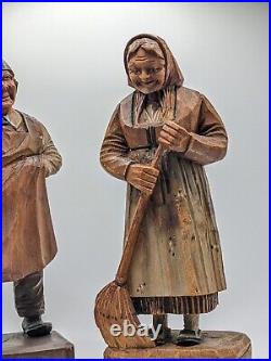 Huggler Wyss Hand Carved 7 Wooden Swiss Figurines Shopkeeper Man & Woman
