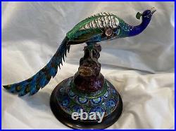Intricately Enameled Peacock Figurine Statue 6 Tall