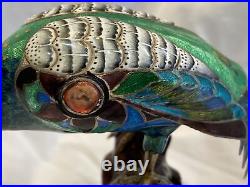 Intricately Enameled Peacock Figurine Statue 6 Tall