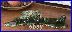 Jade Carving of Sled Dog & Team Made in Alaska 10.5 x 3 x 2 Solid Jade EUC