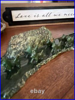 Jade Carving of Sled Dog & Team Made in Alaska 10.5 x 3 x 2 Solid Jade EUC